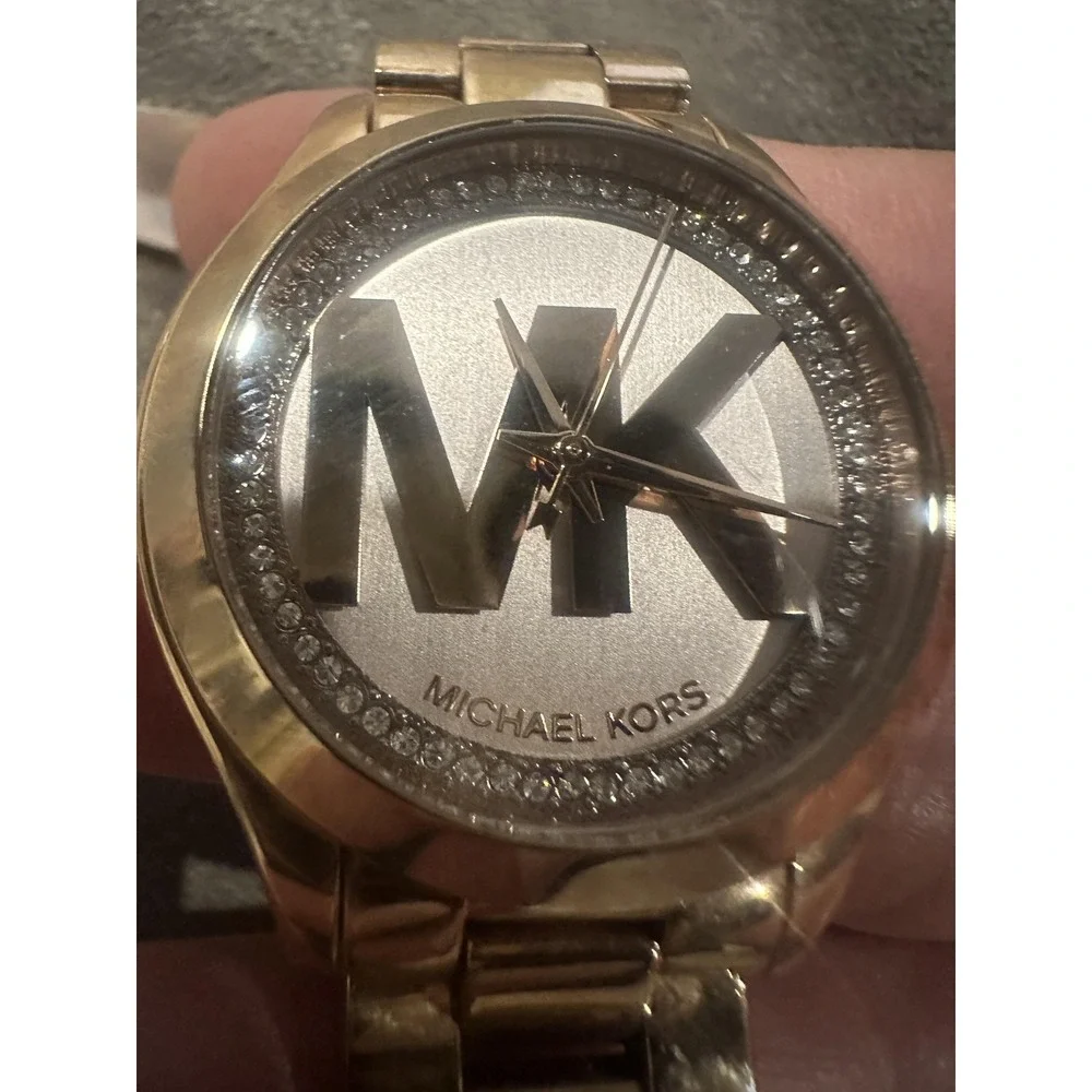 Michael Kors MK-3549 Watch Rose Gold Logo Dial Crystal 5 ATM Stainless SteelRARE